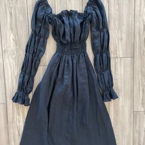 Sleeper Michelin Dress in Navy Linen M Off Shoulder